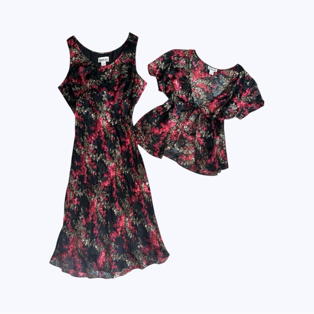 Vintage silk Robbie bee floral two-piece dress and top set